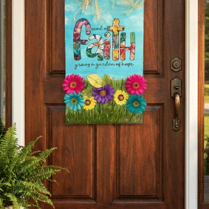 🌸 "A Seed of Faith" – Vibrant Floral Door Hanger with 3D Blooms & Raffia Bow
