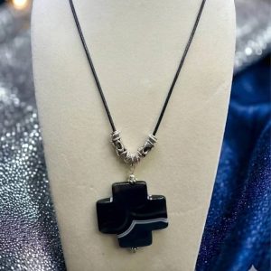 Bold Faith: Genuine Black Agate Cross Necklace