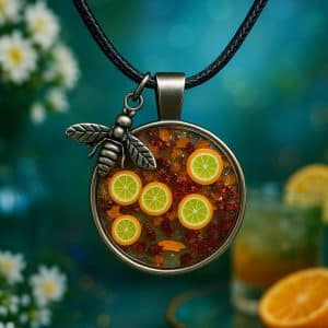 🍊 "Sweet Citrus Buzz" – Handcrafted Resin Fruit & Bronze Flake Pendant with Bee Charm