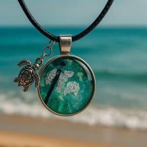 🐢 "Coastal Current" – Handcrafted Resin Ocean Art Pendant Necklace with Sea Turtle Charm
