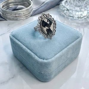 🦓 "Vintage Wild" – Silver Filigree Adjustable Ring with Abstract Black & White Animal Print