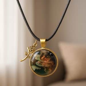 🌹 "Abstract Garden" – Handcrafted Resin Art Pendant Necklace with Gold Rose Charm
