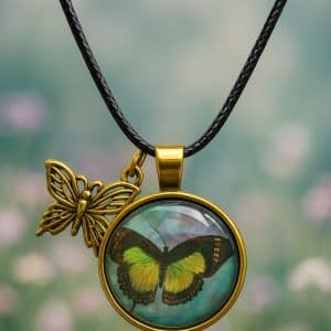 🦋 "Golden Metamorphosis" – Handcrafted Butterfly Art Necklace with Gold Charm