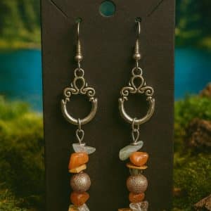 🤠 "Cowgirl Spirit" – Rustic Silver Swirl & Earth Tone Chip Stone Dangle Earrings