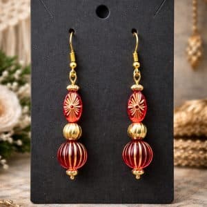 👑 "Crimson Radiance" – Elegant Red and Gold Artisan Drop Earrings