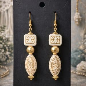🕯️ "Gilded Sanctuary" – Artisan Ivory and Gold Boho Dangle Earrings