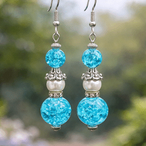 🌊 "Electric Shore" – Vibrant Crackle Quartz and Pearl Silver Boho Dangle Earrings