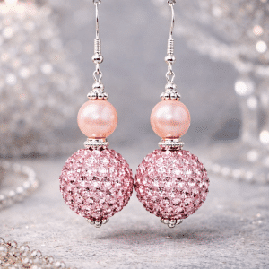 🎀 "Petal Shimmer" – Elegant Pink Pearl and Pavé Crystal Disco Ball Earrings