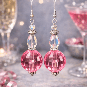 🔮"Fuchsia Glow" – Elegant Silver and Faceted Pink Crystal Drop Earrings