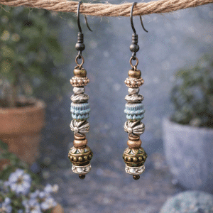 🌸 "Desert Daisy" – Petite Mixed Metal Floral Dangles with Turquoise Patina Accents