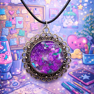 🍇 "Grape Soda Pop" – Whimsical Glitter Grape & Star Confetti Art Deco Necklace