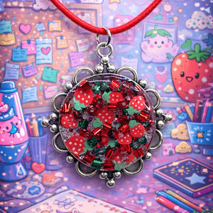 🍓 "Berry Sweet" – Sparkly Strawberry Fields & Starry Confetti Resin Statement Necklace