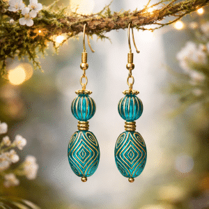 💮 "Azure Labyrinth" – Ornate Teal and Gilded Geometric Bohemian Dangle Earrings