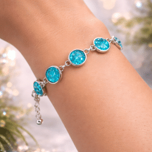 ⚡ "Electric Grace" – 6-Stone Shimmering Turquoise Druzy Bezel Link Bracelet