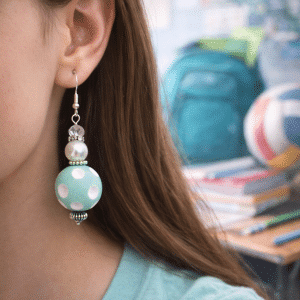 ⚪ "Minty Fresh" – Whimsical Green Polka Dot and Lustrous Pearl Dangle Earrings