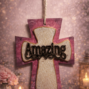 🙌 "Amazing Grace" – Handcrafted Three-Tiered Magenta and Gold Filigree Hanging Cross