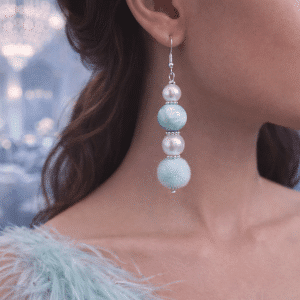 ❄️ "Whimsical Winter" – Handcrafted Mint Pom-Pom and Marbled Jesse James Bead Drop Earrings