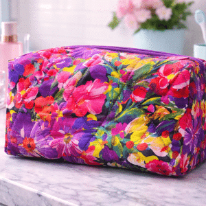 🌸✨ "Garden Glamour" – Handcrafted Vibrant Floral Quilted Boxy Cosmetic and Travel Bag