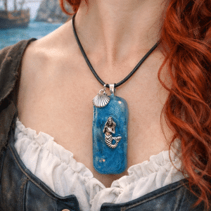 🧜‍♀️🌊 "Sirens of the Deep" – Handcrafted Azure Resin Mermaid Pendant with Silver Shell Charm