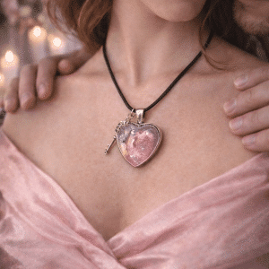 💖🗝️ "Key to My Heart" – Handcrafted Pink Shimmer Resin Heart Necklace with Silver Key Charm
