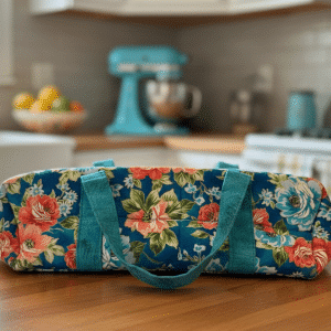 🥧🌸 "Petals & Pastries" – Handcrafted Quilted Teal Floral Pie and Casserole Carrier