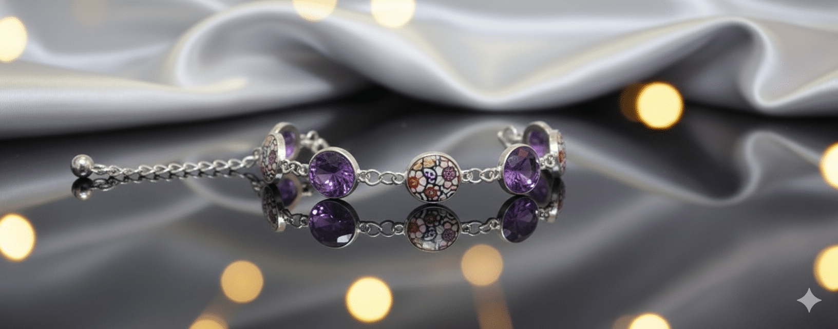 💜🌸 "Petals of Prayer" – Handcrafted Amethyst-Toned Faceted Stone and Vintage Floral Bezel Link Bracelet - Image 2