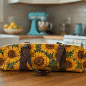 🌻🥧 "Sun-Kissed Harvest" – Handcrafted Quilted Sunflower Pie and Casserole Carrier with Forest Green Lining