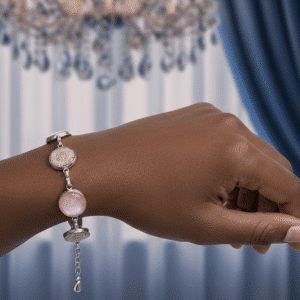 🌸 "Sunset Grace" – Handcrafted Light Pink and Golden Mandala Bezel Link Bracelet