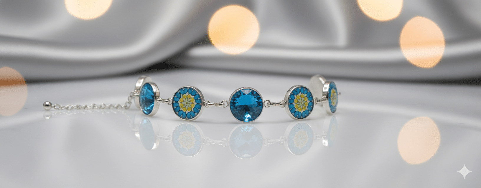 💠 "Mosaic Meditations" – Handcrafted Brilliant Turquoise and Intricate Floral Mosaic Bezel Link Bracelet - Image 2