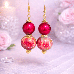 🌹✨ "Magenta Majesty" – Handcrafted Vivid Raspberry Pearl and Floral Artisan Glass Drop Earrings