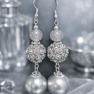 ✨🩶 "Silver Starlight" – Handcrafted Elegant Hematite-Gray Pearl and Shimmering Pave Rhinestone Drop Earrings