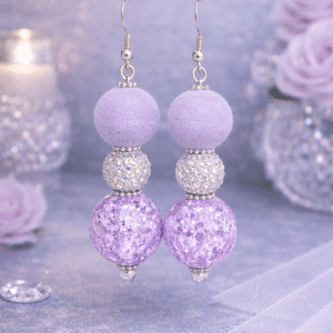 💜✨ "Lavender Shimmer" – Handcrafted Elegant Light Purple Fuzzy and Sparkly Jesse James Artisan Drop Earrings