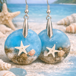 🐚⭐ "Ocean Whispers" – Handcrafted Coastal Resin Earrings with Genuine Shells and Starfish