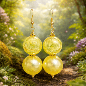 ☀️✨ "Golden Solstice" – Handcrafted Vibrant Sunny Yellow Crackle Glass and Luminous Pearl Drop Earrings