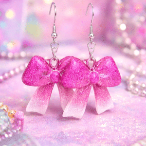 ✨🎀 "Glittering Ribbon" – Handcrafted Pink Ombré Sparkle Resin Bow Statement Earrings