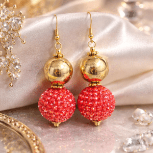 ✨❤️ "Scarlet Splendor" – Handcrafted Elegant Crimson Crystal Pave and Polished Gold Drop Earrings