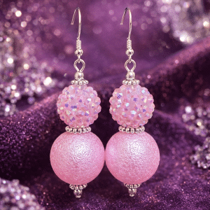 ✨💖 "Orchid Opal" – Handcrafted Elegant Petal Pink Iridescent Pave and Shimmering Satin Drop Earrings