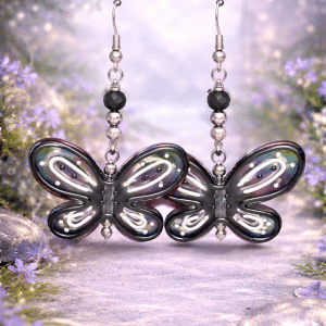 🦋✨ "Ethereal Monarch" – Handcrafted Semi-Holographic Butterfly Statement Earrings with Jet-Black Accents