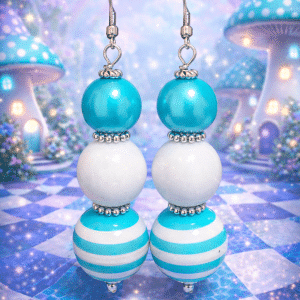 🌊✨ "Azure Horizon" – Handcrafted Fun and Vibrant Teal & White Striped Triple-Drop Earrings