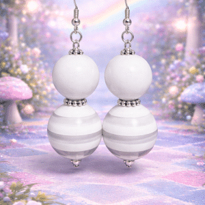 ☁️✨ "Cloud Nine" – Handcrafted Elegant Solid White and Grey Striped Artisan Drop Earrings