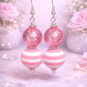 🍬💖 "Pink Peppermint" – Handcrafted Fun and Vibrant Pink & White Striped Artisan Drop Earrings