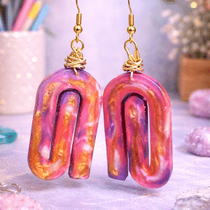 🌈✨ "Aura of Grace" – Handcrafted Modern Arch Resin Earrings with Pink, Gold, and Lavender Swirls