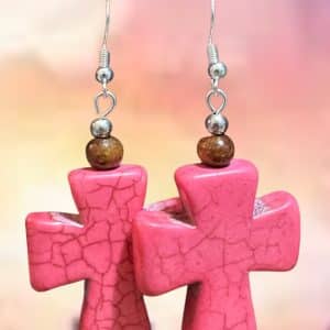 ✨✝️ "Faithful Fuchsia" – Handcrafted Vibrant Pink Turquoise-Style Stone Cross Statement Earrings