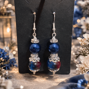 ✨🌌 "Twilight Nebula" – Handcrafted Deep Royal Blue and Marbled Crimson Artisan Drop Earrings