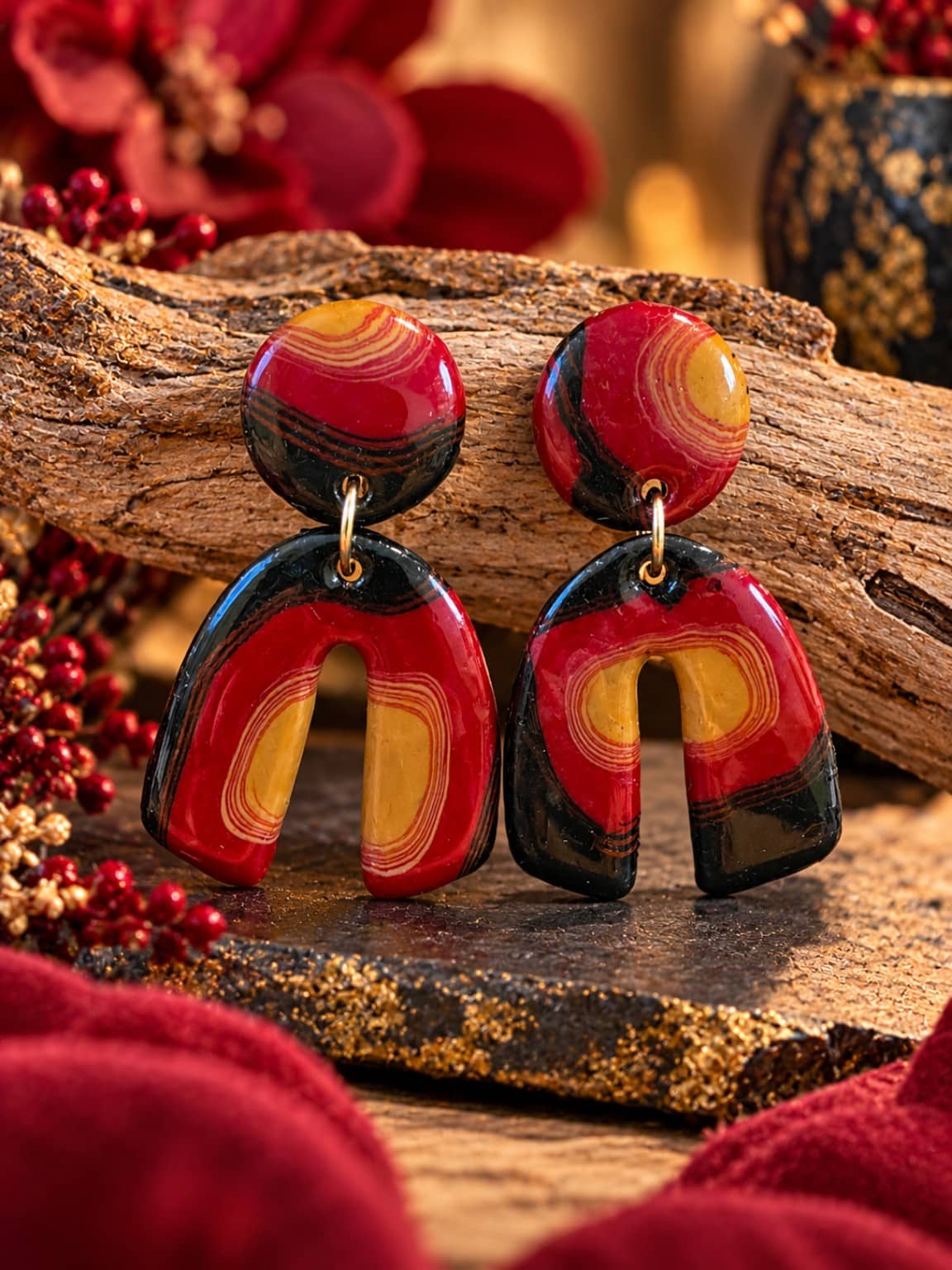 ❤️ Crimson Enchantment — Handmade Clay Earrings