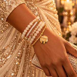 ✨🥂 Champagne Kisses – Ivory, Pearl & Golden Glamour Stretch Bracelet Stack