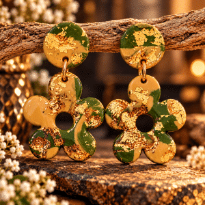 🌿✨ Gilded Olive Blossoms ✨🌸 Handcrafted Ivory & Olive Green Floral Clay Earrings with Rose Gold Accents