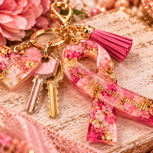 🎀 Courage in Bloom – Pink Ribbon Resin Keychain